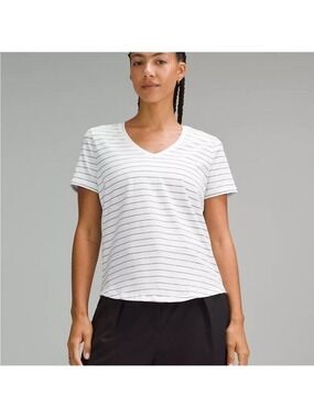 Lululemon Athletica Love V-Neck White and Black Striped T-shirt